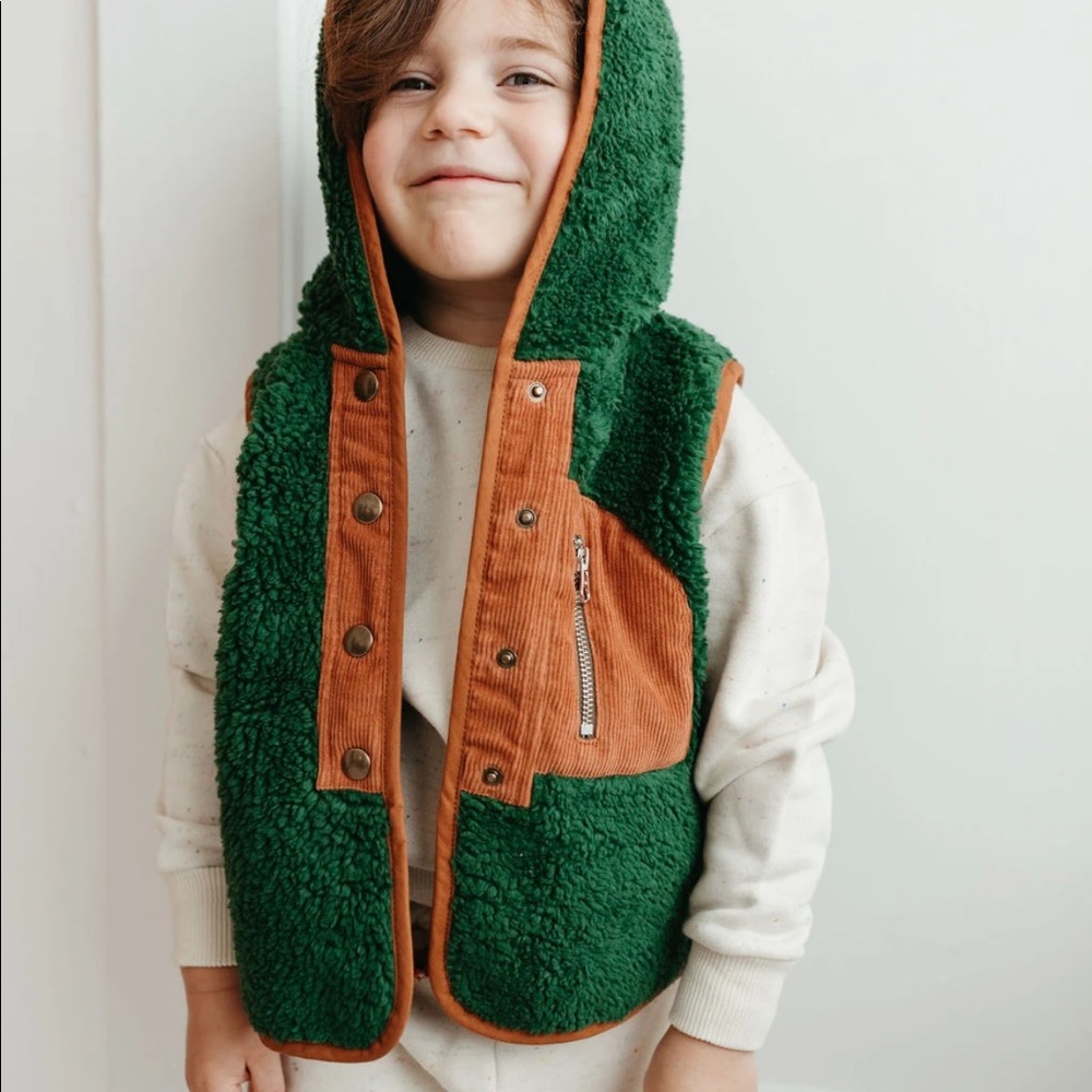 Kids Green and Brown Hooded Vest
